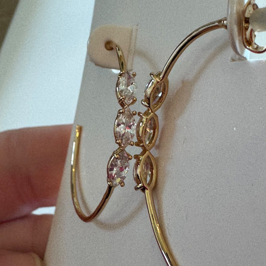 Etika Triple Marquise Cubic Zirconia Hoop Earrings New On Card Pierced $50