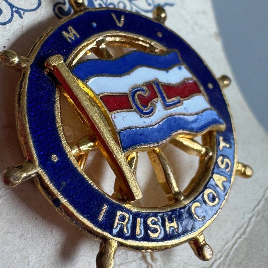 Vintage M.V. Irish Coast CL Ship Lapel Pin On Original Card Coast Line