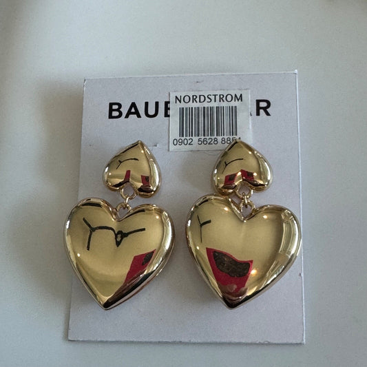 Bauble Bar Gold-Toned Heart Dangle Earrings New On Card Pierced