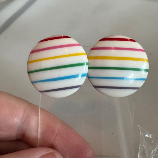 Vintage White Rainbow Disc Pierced Earrings 