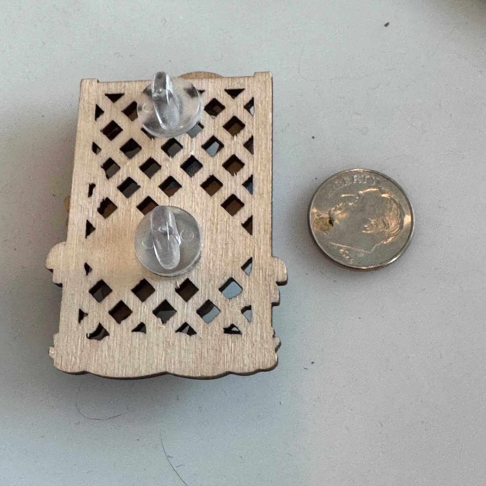 Vintage Wooden Goose Lapel Pin with Bow Trellis Flower
