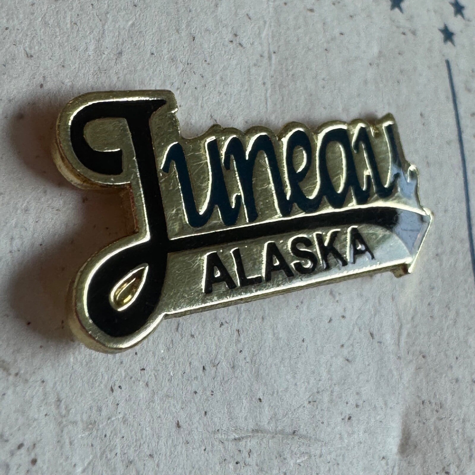 Juneau Alaska Gold Collector Enamel Souvenir Lapel Pin on Card