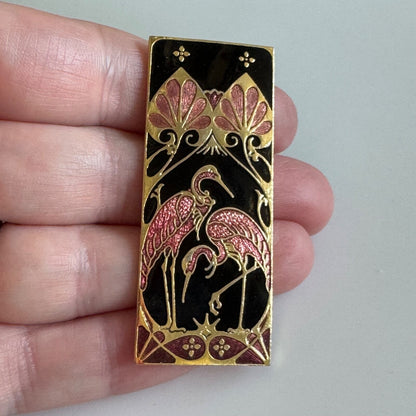 Gorgeous Fish and Crown Enterprises Pink Flamingo Cloisonne Brooch