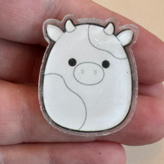 Squishmallow Cow Thick Plastic Lapel Pin