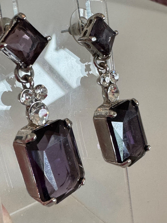 Purple Crystal Drop Statement Pierced Elegant Earrings