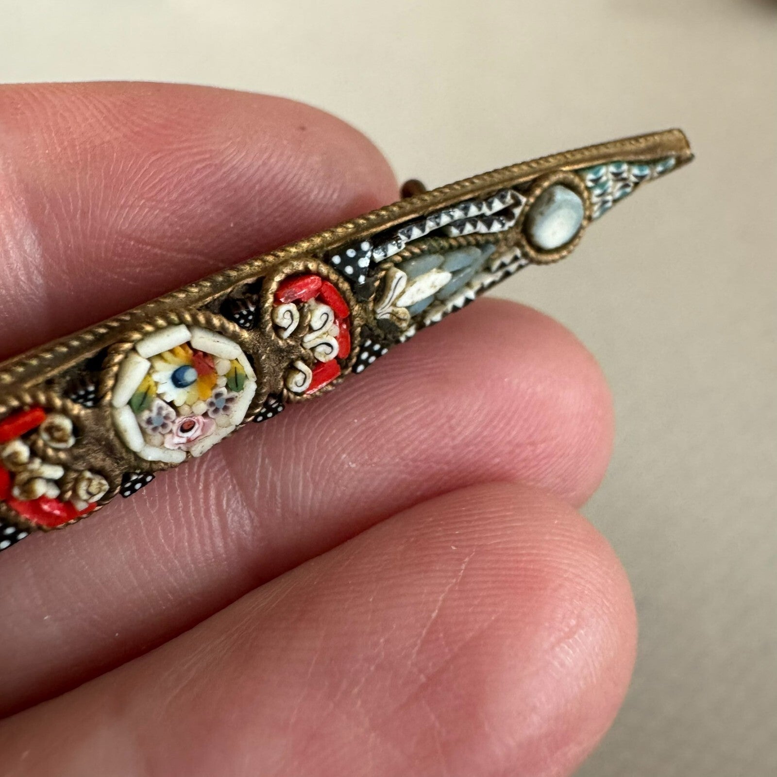 Antique Micromosaic Bar Brooch Micro Mosaic