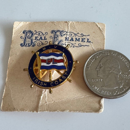Vintage M.V. Irish Coast CL Ship Lapel Pin On Original Card Coast Line