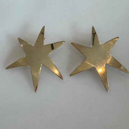 Large Gold Tone Abstract Six Pointed Star Pierced Earrings