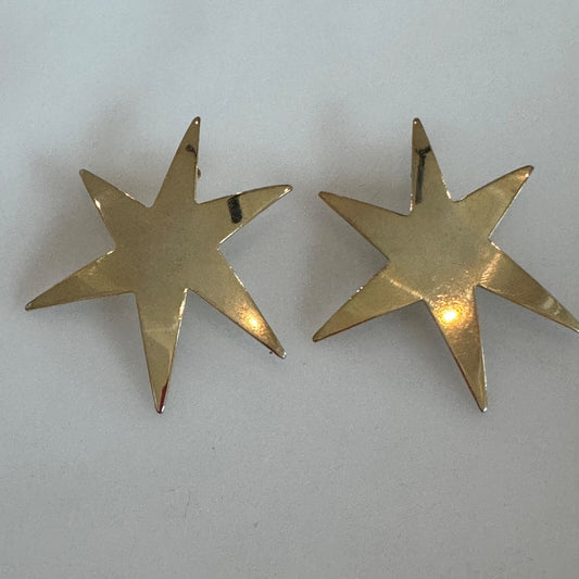 Large Gold Tone Abstract Six Pointed Star Pierced Earrings