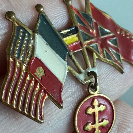 WWII French Liberation Allies Lapel Pin Flags US France USSR UK Belgium 