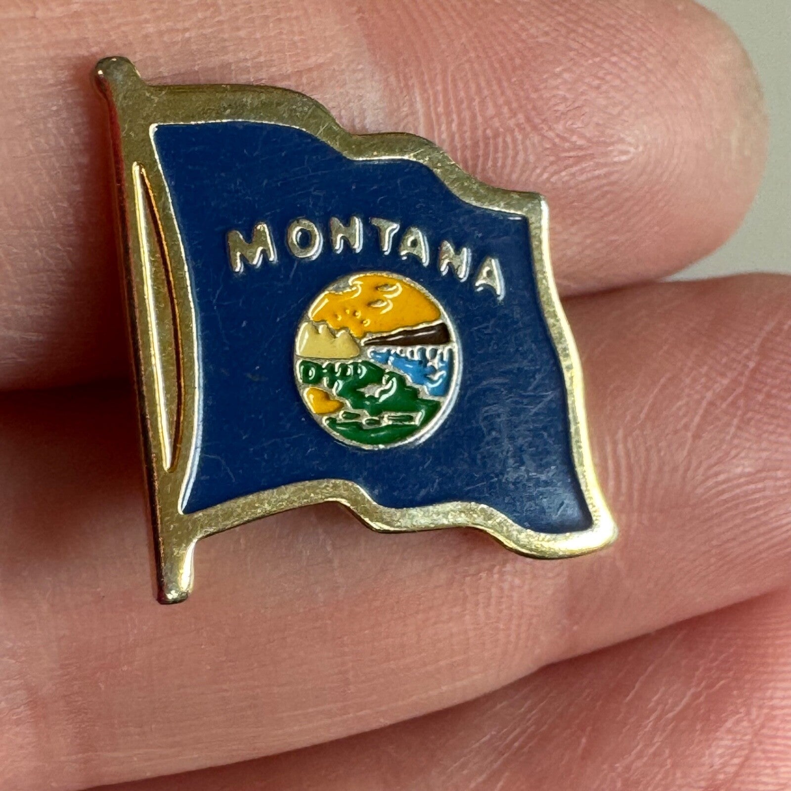 Vintage Montana State Flag Enamel Lapel Pin