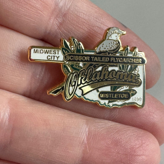 Vintage Mistletoe Oklahoma Scissor Tailed Flycatcher Midwest City Lapel Pin
