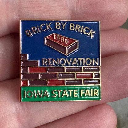 Vintage 1995 Iowa State Fair Brick by Brick Renovation Enamel Lapel Pin