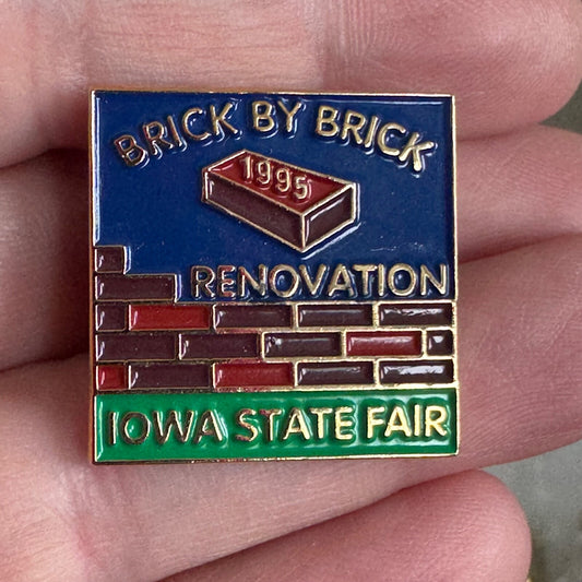 Vintage 1995 Iowa State Fair Brick by Brick Renovation Enamel Lapel Pin