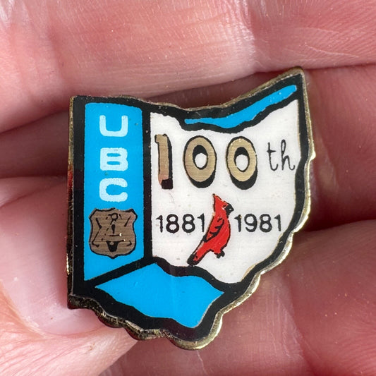 1981 Vtg United Brotherhood of Carpenters 100th Anniversary Ohio Cardinal Pin
