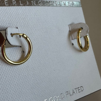 Argento Vivo 18K Gold-Plated Huggie Hoop Earrings New On Card Pierced Sterling
