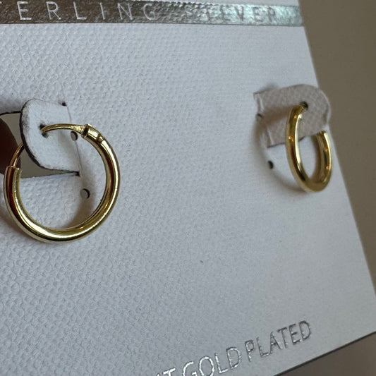 Argento Vivo 18K Gold-Plated Huggie Hoop Earrings New On Card Pierced Sterling