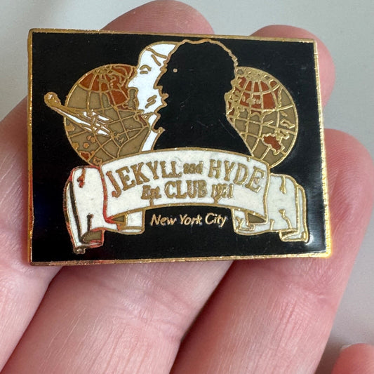 Vintage Jekyll and Hyde Club New York City Enamel Lapel Pin Globe Design