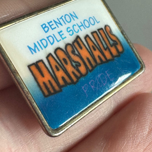 Benton Middle School Marshalls Pride Pin – Orange Text on Blue Background
