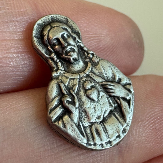 Vintage Sacred Heart of Jesus Silver Tone Catholic Pin