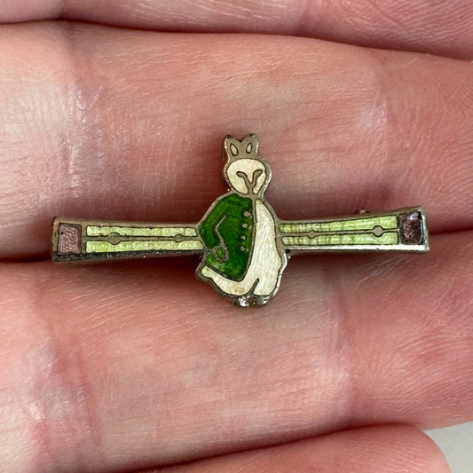 Antique Beatrix Potter Cloisonne Enamel Bar Brooch Rabbit Peter Benjamin Bunny