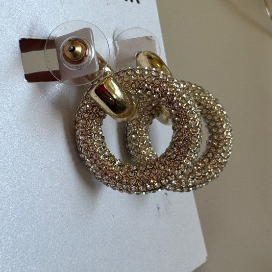 Bauble Bar Heather Hoop Gold Tone Earrings With Crystal Circle New On Card