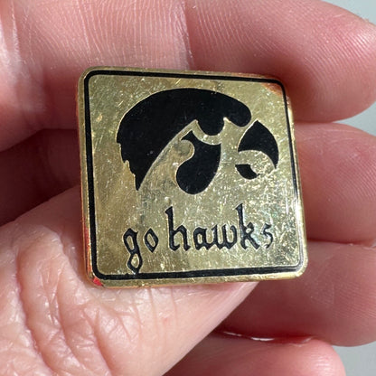 Vintage University of Iowa Hawkeyes Enamel Lapel Pin GO HAWKS