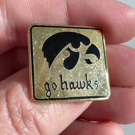 Vintage University of Iowa Hawkeyes Enamel Lapel Pin GO HAWKS
