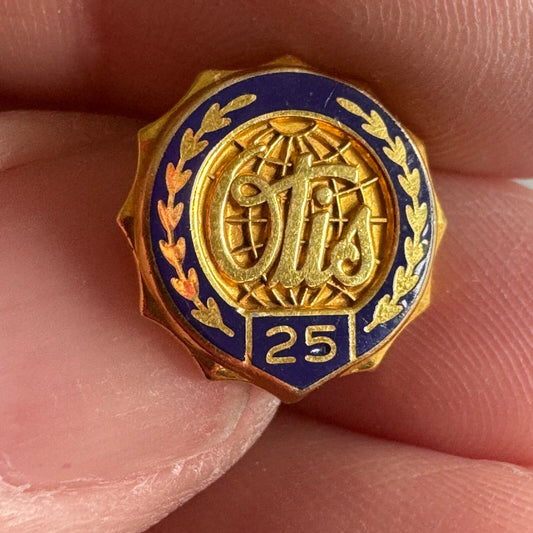 Vintage 14k Gold Otis 25 Years Service Screwback Lapel Pin 