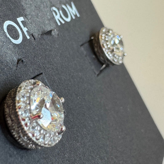 Nordstrom Halo Cubic Zirconia Stud Earrings Silver Tone New On Card Pierced $98