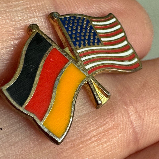 Vintage USA Germany Friendship Flags Enamel Lapel Pin German American US