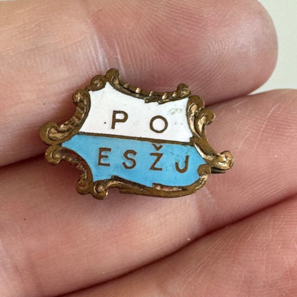 Antique PO ESZJ Lapel Pin Fraternal Political Poland? Czech?