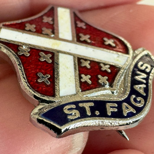 St. Fagans Coat of Arms Wales Enamel Silver Tone Saint St Lapel Pin 