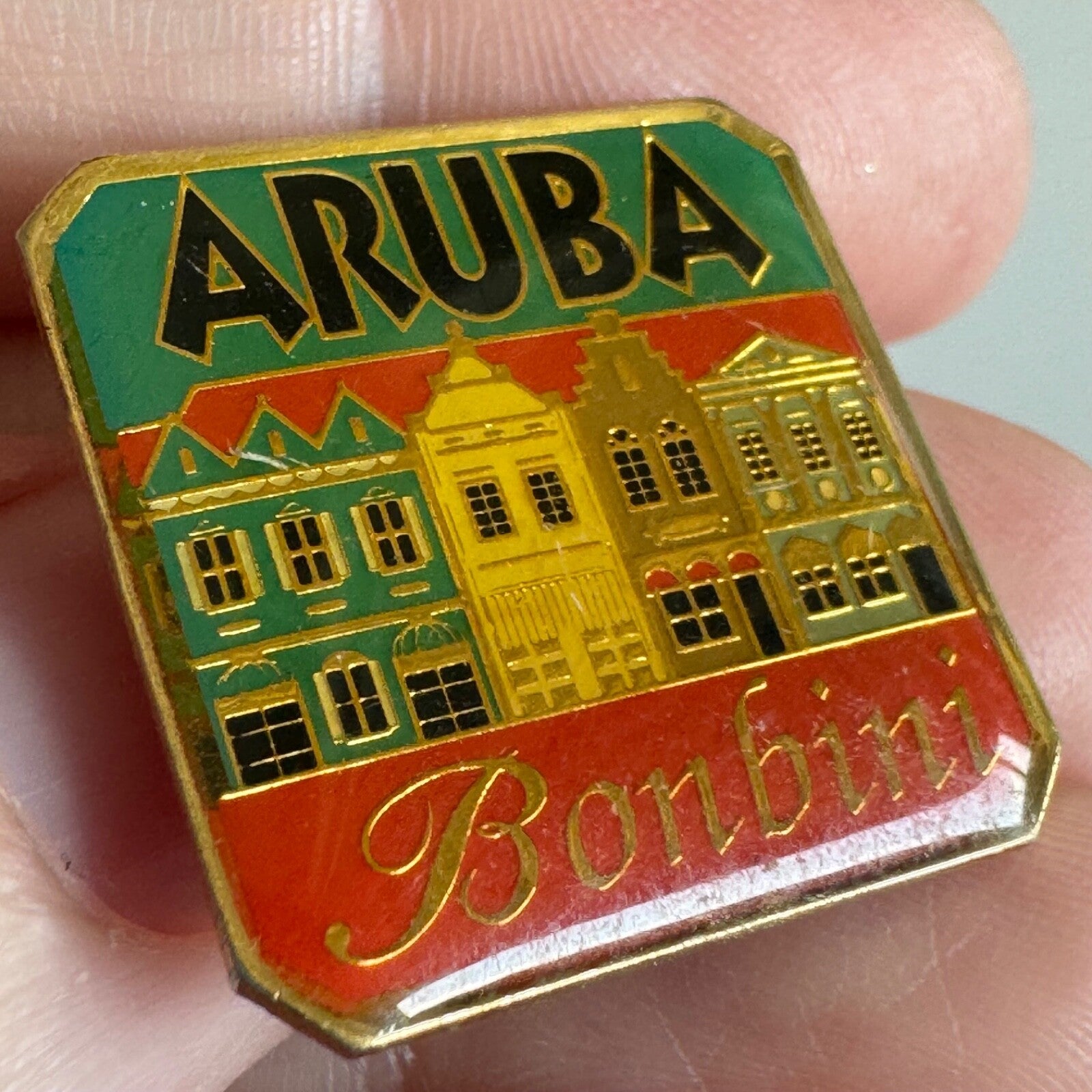 Aruba Bonbini Lapel Pin – Colorful Caribbean Row Houses Design