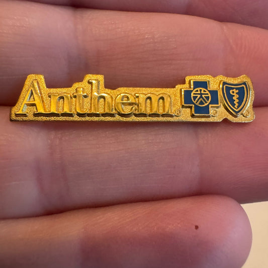 Anthem Blue Cross Blue Shield Gold Tone Blue Enamel Logo Lapel Pin Tie Tack