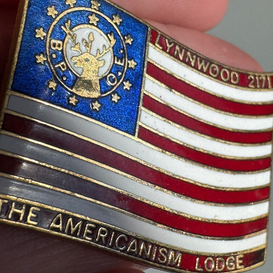 Vintage Lynnwood 2171 BPOE The Americanism Lodge US Flag Lapel Pin 