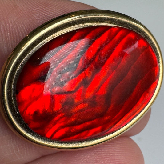 Vintage Red Oval Shaped Brooch Gold Tone Pin 