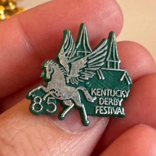 1985 Kentucky Derby Festival Plastic Lapel Pin Pegasus Green