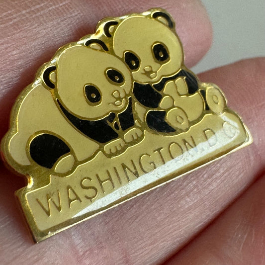 Vintage Washington DC Baby Panda Bears Enamel Souvenir Pin – National Zoo Style