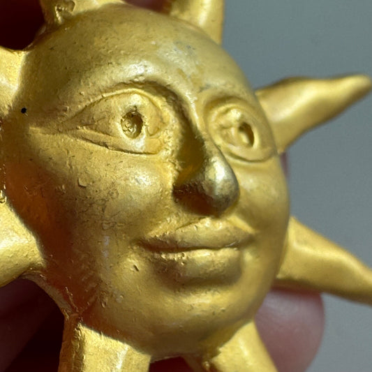 Vintage Matte Gold Smiling Sun Brooch Pin