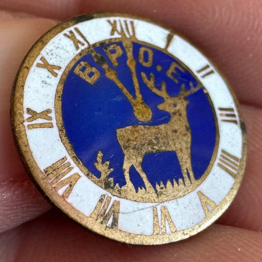 Vintage B.P.O.E. Elks Club Lapel Pin Analog Clock Roman Numerals BPOE