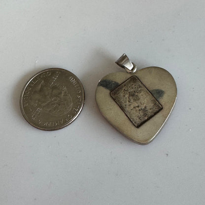 Vintage Boho Sterling Silver Dried Cactus Flower Heart Pendant Jewelry Mexico