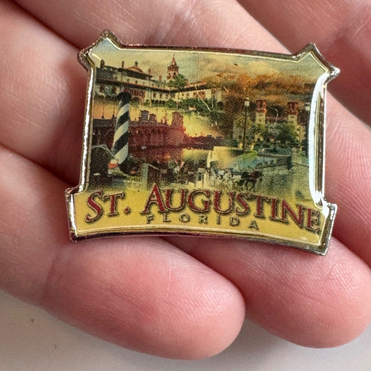 Vintage St Augustine Florida Lapel Pin Photo Realistic Souvenir Tourist