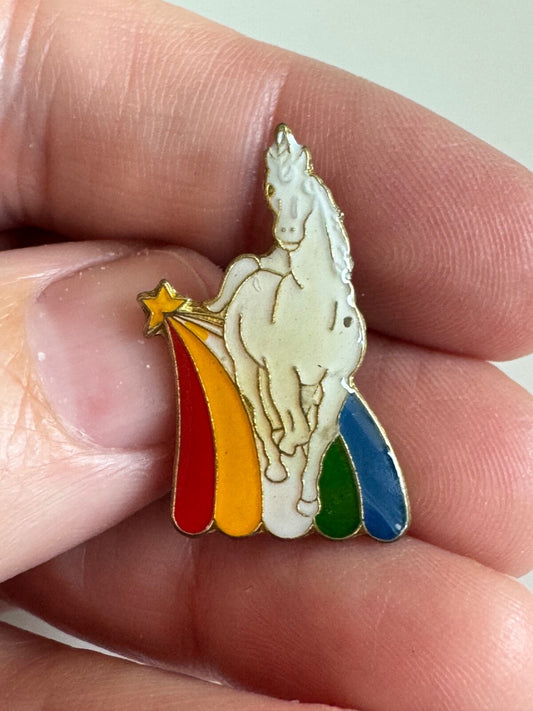 Vintage Unicorn Walking on Rainbow Star Lapel Pin