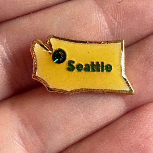 Vintage Seattle Washington State Shaped Lapel Pin Emerald Look 