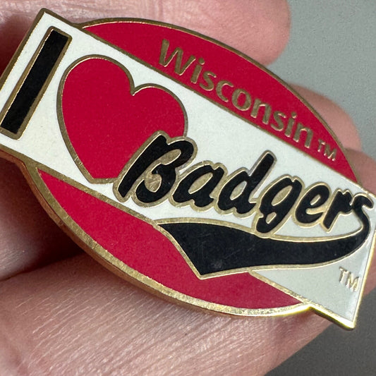 University of Wisconsin I Love Badgers Heart Enamel Lapel Pin