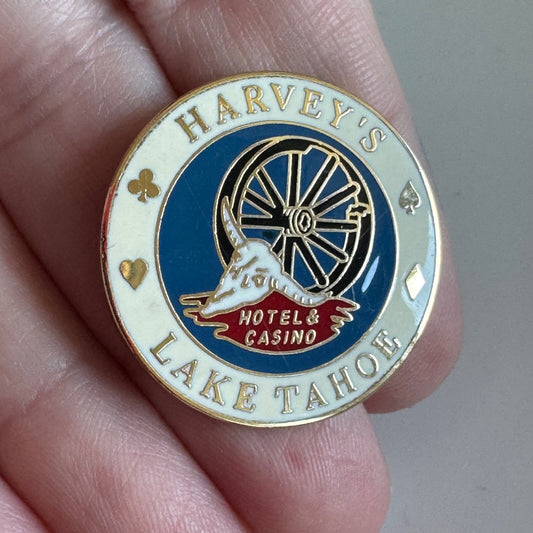 Vintage Harvey's Lake Tahoe Hotel & Casino Enamel Lapel Pin California