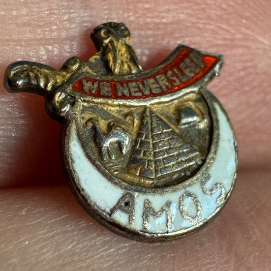 Vtg ANCIENT MYSTIC ORDER OF SAMARITANS AMOS We Never Sleep Screw Back Lapel Pin