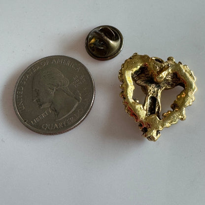 Vintage Gold Tone Christmas Angel Red Green Stones Lapel Pin