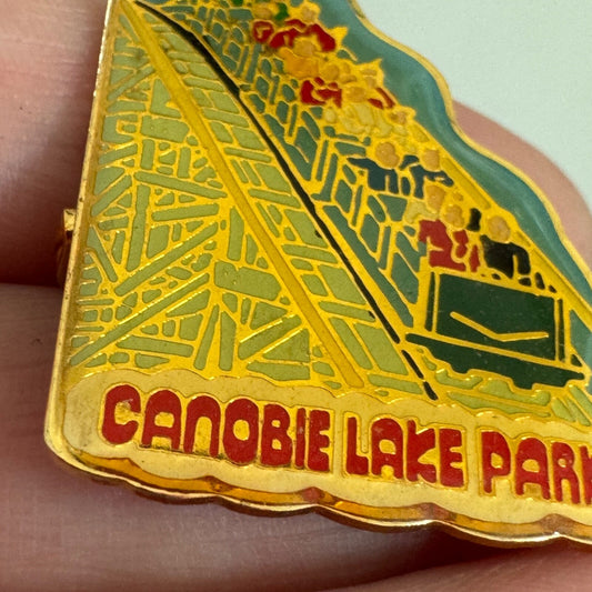 Vtg Canobie Lake Park Wooden Roller Coaster Lapel Pin Salem NH Yankee Cannonball